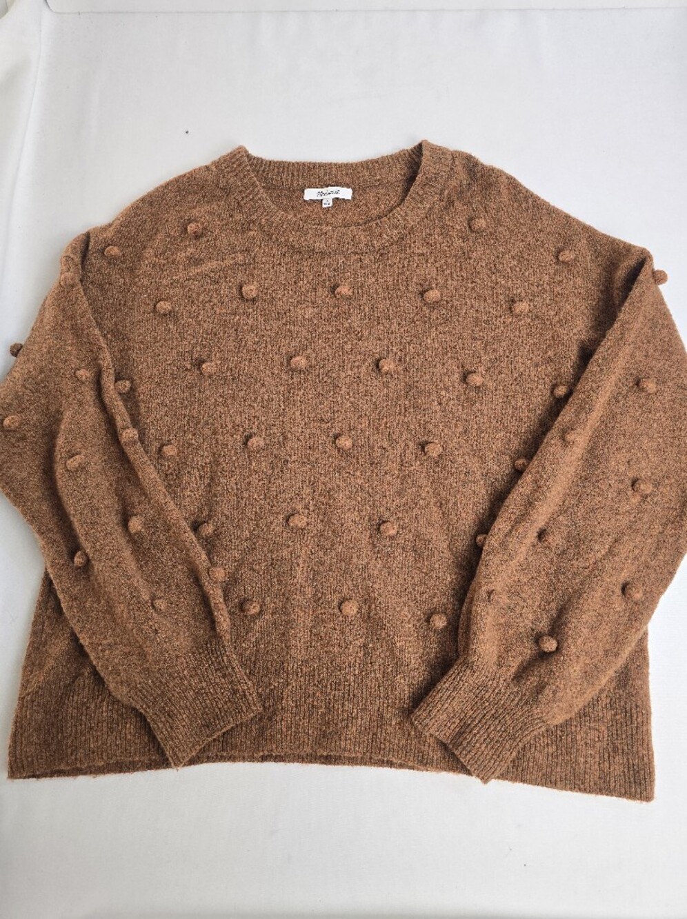 Madewell Brockton Bobble Pom Pom Sweater Brown Women’s L Merino Wool Blend